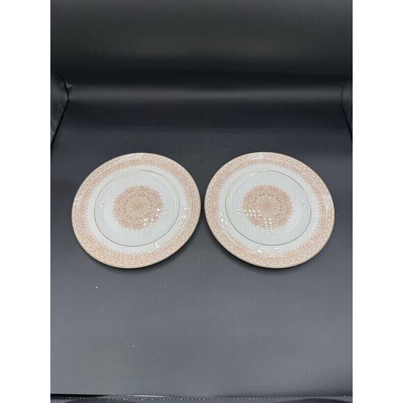 2 Crown Fine Bone China Staffordshire England Gold Lace Salad Plates - Picture 2 of 8